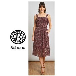 NWT!! BOBEAU - Burgundy sleeveless front ruffle floral dress